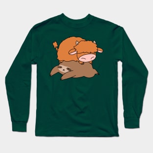 Sloth and Little Highland Cow Long Sleeve T-Shirt